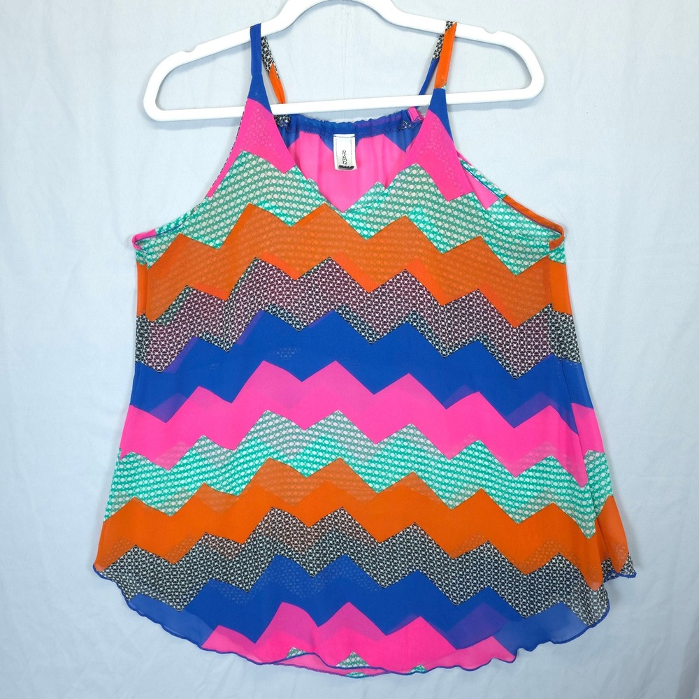 Boho Sleeveless Indie‎ Festive Chevron Sheer Tank Top R Rouge Women L Multicolor